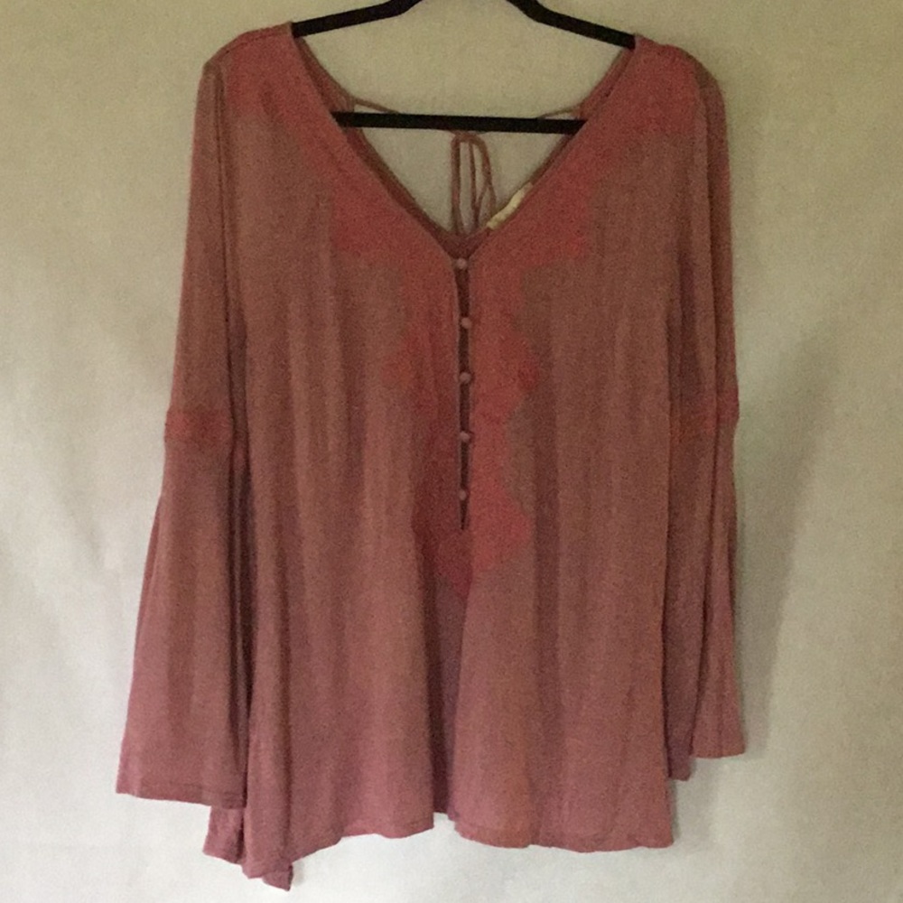 Altar'd State Dusty Rose Button-Front Peasant Blouse M